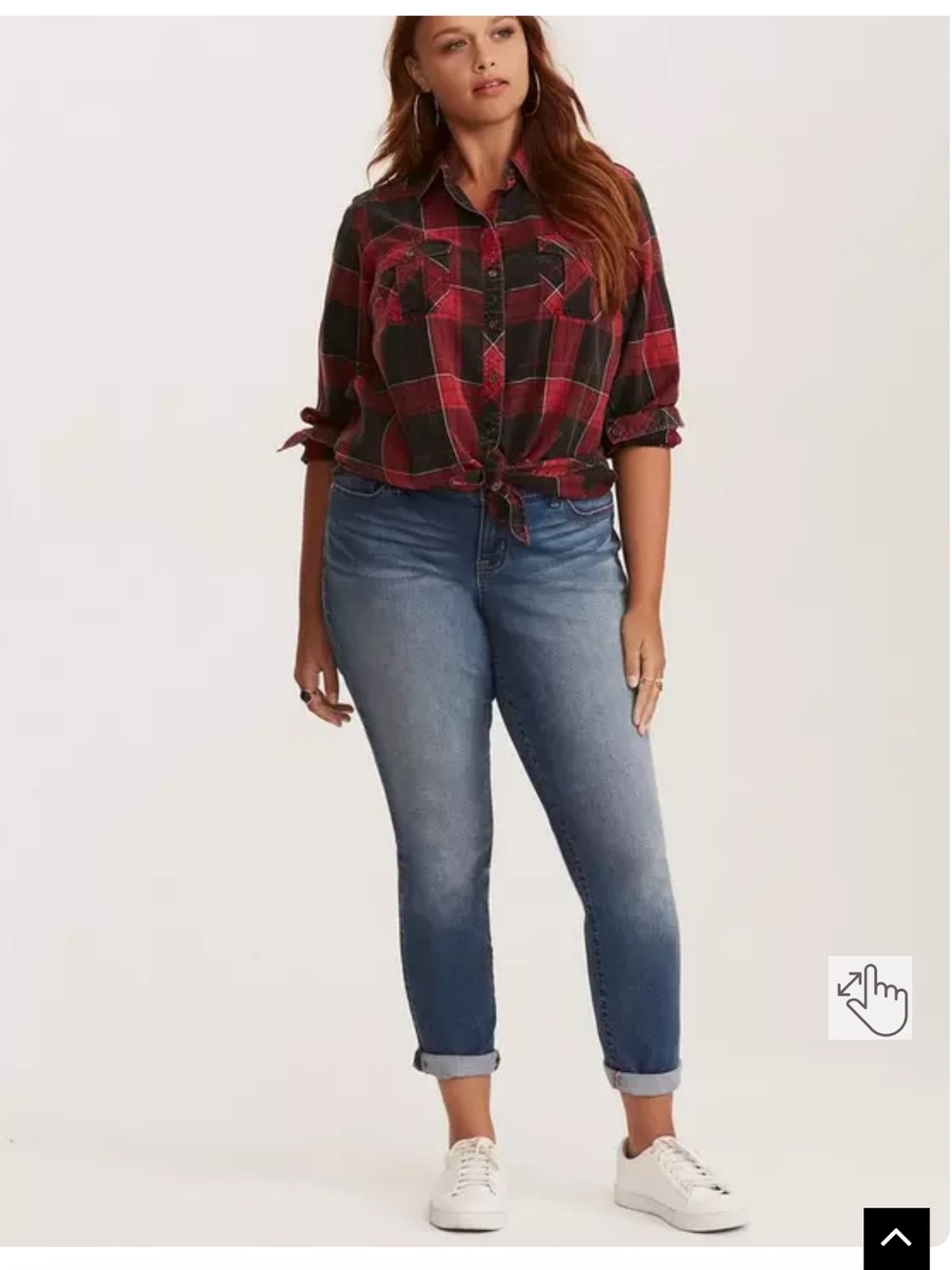 Torrid Red and Black Plaid Cotton Camp Shirt - Picture 2 of 9